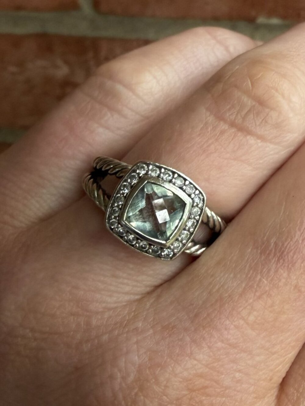 David Yurman Petite Albion® Ring Sterling Silver with Prasiolite & Diamonds sz 6